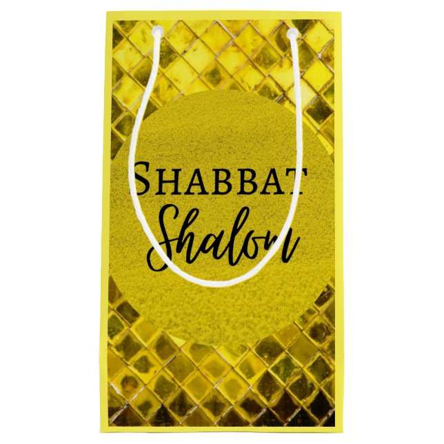 Papperspresentpåse Shabbat Shalom Gul Design (Framsidan)