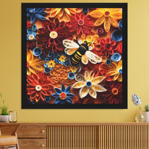 Pappersquillingdesign Bin omgiven av blommor Canvastryck