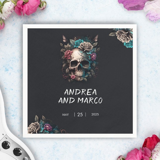 Pappersservett (Skull Tattoo Rock and Roll Gothic Wedding Cocktail Napkin)