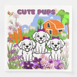 Pappersservett av valpar och blommor