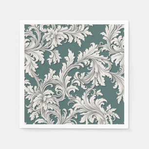 Pappersservett Damask Design Aqua Black & White