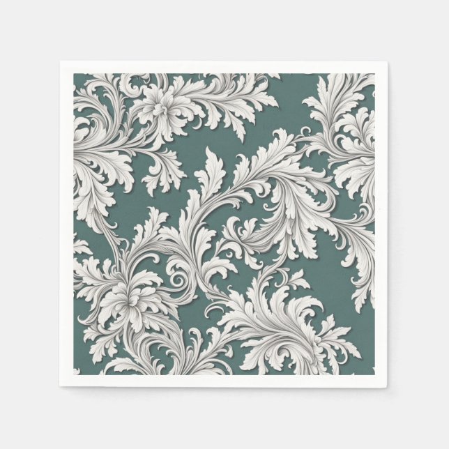 Pappersservett Damask Design Aqua Black & White (Framsidan)