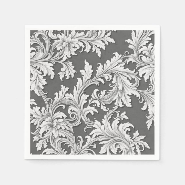 Pappersservett Damask Design Grått Black & White (Framsidan)
