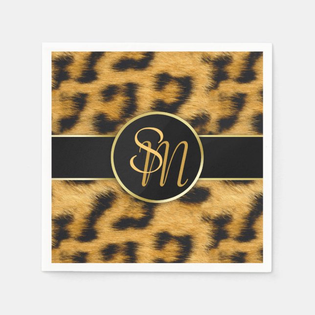 Pappersservett elegant Leopard Skriv ut monogram (Framsidan)