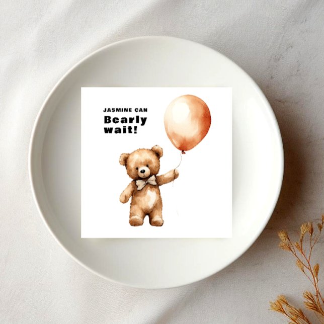 Pappersservett för babydusch i blodet (we can bearly wait modern minimal modern teddy bear desgin all on a crisp white background)