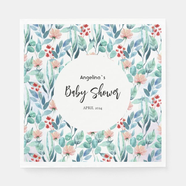 Pappersservett för babydusch med söt design. (Framsidan)