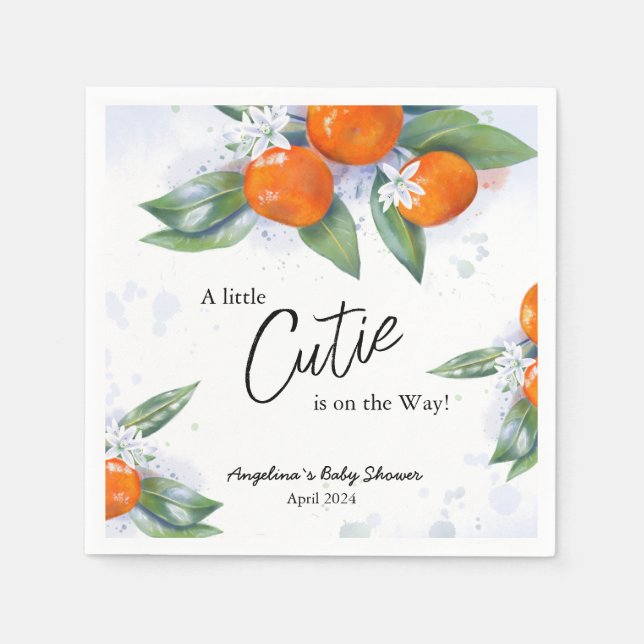 Pappersservett för babydusch med tangerin (Framsidan)