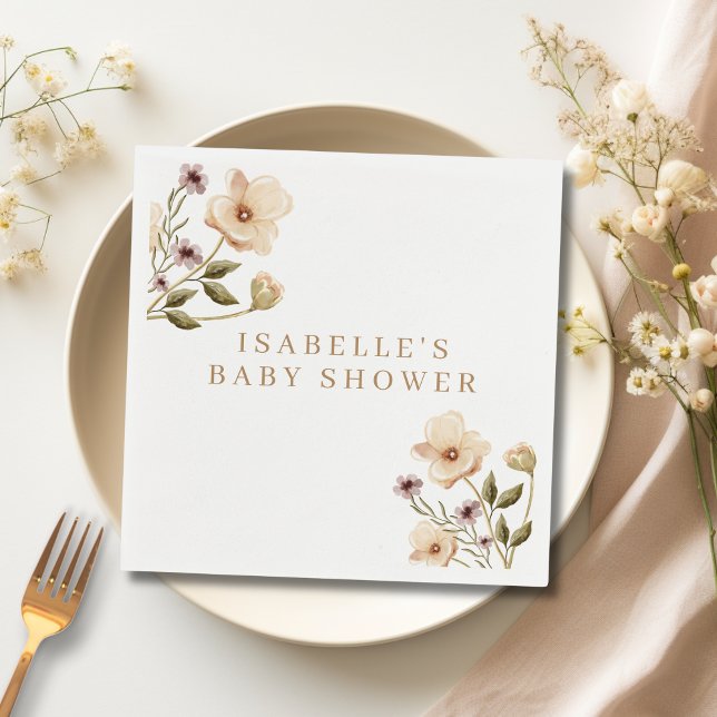 Pappersservett för babykläder för vattenfärg, Blom (floral paper party napkins)