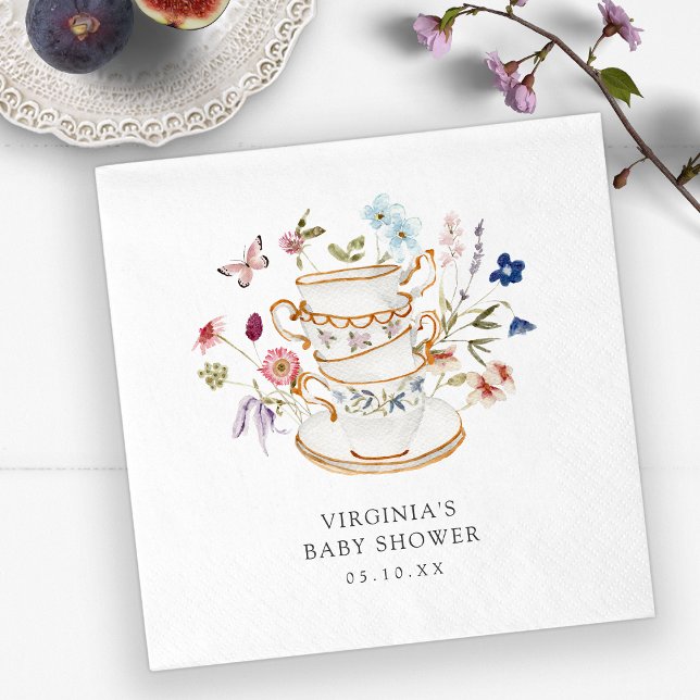 Pappersservett för Bebisduschen Tea Party (Wildflower Butterfly Tea Party Decor Baby Shower Paper Napkin by Painted Paperie
)