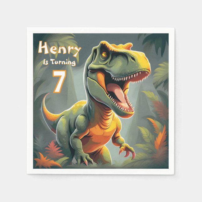 Pappersservett för Cute Dino T Rex-Födelsedagsfest (Framsidan)