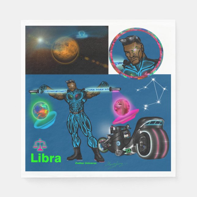 Pappersservett för födelsedagsfest med Libra-tema (Framsidan)