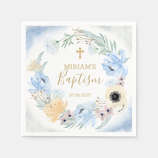 Pappersservett för persikofärgad Blommigt Baptism (Framsidan)