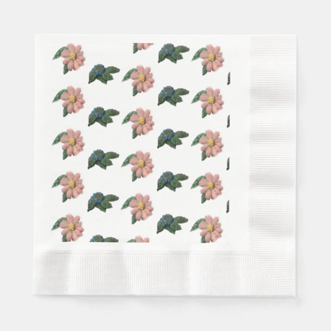 Pappersservett för rosa och blå Blommigt (Framsidan)