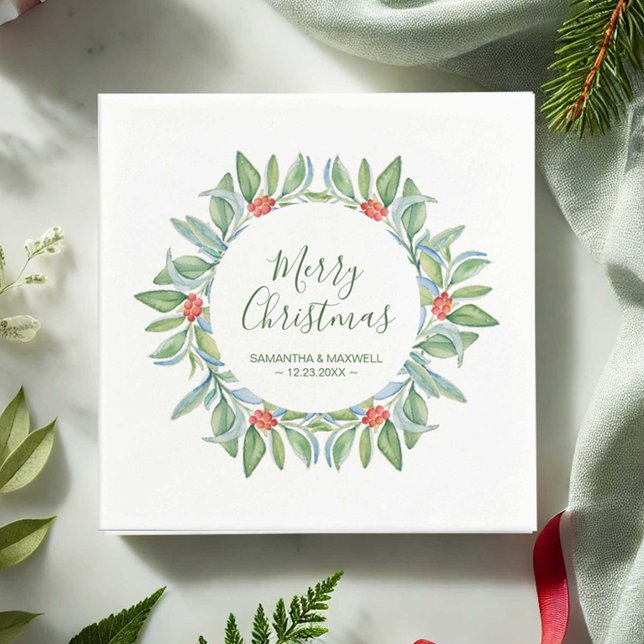 Pappersservett från julafton (Christmas napkins personalized featuring unique watercolor botanical art by Victoria Grigaliunas)
