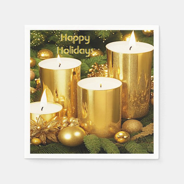 Pappersservett Golden Candles God Jul Helgdag (Framsidan)