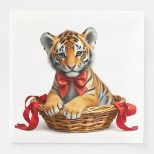 Pappersservett, liten tiger unge i basket pappersservett