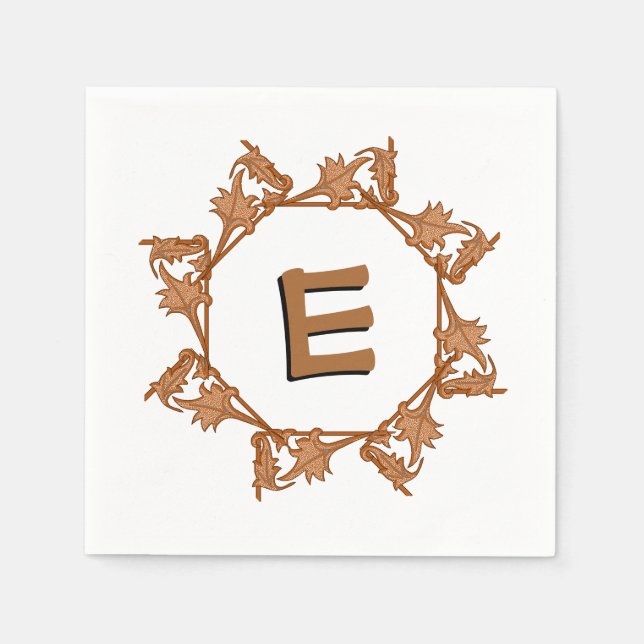 Pappersservett - Löv i cirkel med initial (Framsidan)