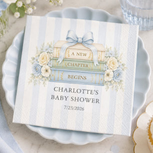 Pappersservett med blå rand för baby shower