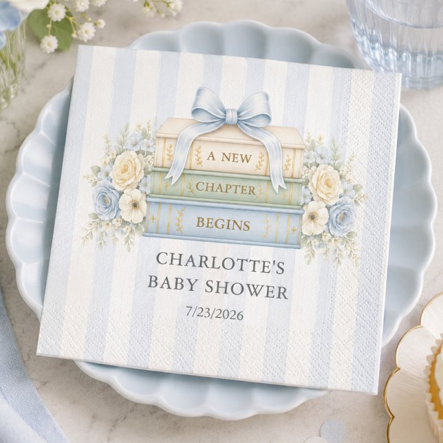 Pappersservett med blå rand för baby shower (Skapare uppladdad)