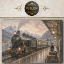 Pappersservett med vintage tågstation