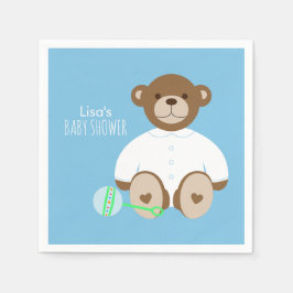 Pappersservett nalle Baby Shower - i blått