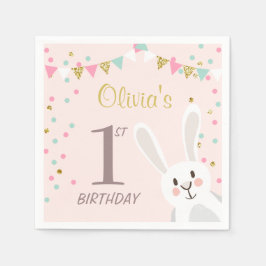 Pappersservett Rosa Guld Girl i Bunny Birthday
