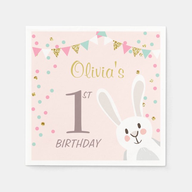 Pappersservett Rosa Guld Girl i Bunny Birthday (Framsidan)