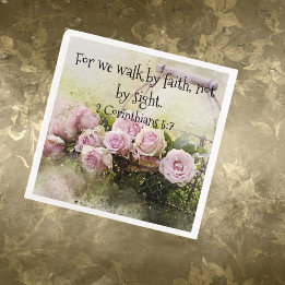 Pappersservett Rosa ros Blommigt Faith Scripture