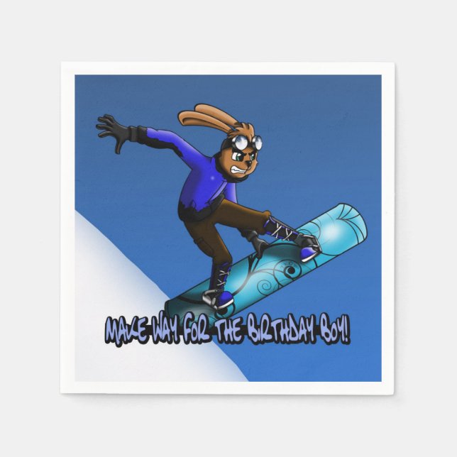 Pappersservett "Snowboarding Rabbit Birthday" (Framsidan)