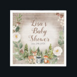 Pappersservett Winter Woodland Animals White Blomm<br><div class="desc">Winter Woodland Animals White Blommigt Silver Snöflingor Baby dusch NapkinWording kan ändras till vilken tillfälle som helst.</div>