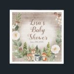 Pappersservett Winter Woodland Animals White Blomm<br><div class="desc">Winter Woodland Animals White Blommigt Silver Snöflingor Baby dusch NapkinWording kan ändras till vilken tillfälle som helst.</div>
