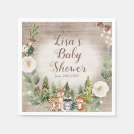 Pappersservett Winter Woodland Animals White Blomm