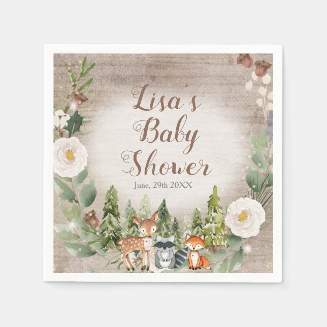 Pappersservett Winter Woodland Animals White Blomm (Framsidan)