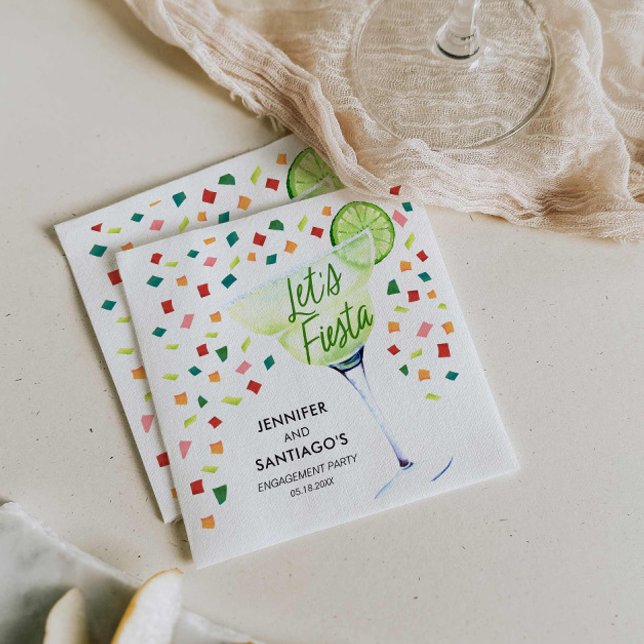 Pappersservetter för fiesta-firande (Let's Fiesta Mexican themed Engagement Party Napkins)
