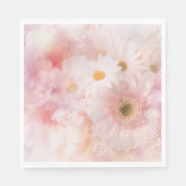 Pappersservetter för lunch - Rosa blommor (Framsidan)