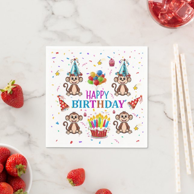 Pappersservetter, Happy Birthday Konfetti Monkey T Pappersservett (Insitu)