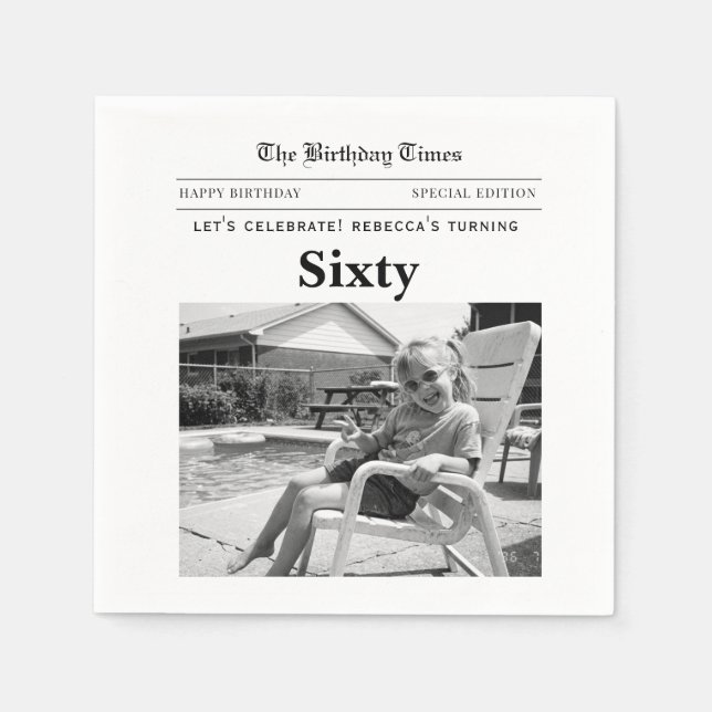 Pappersservetter i tidningsstil för 60-årsfirande (Framsidan)