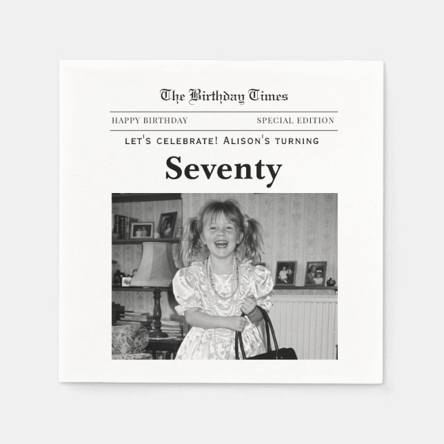 Pappersservetter i tidningsstil för 70-årsfirande (Framsidan)