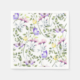 Pappersservetter med blommor och fjärilar, trädgår