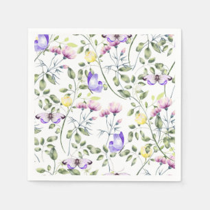 Pappersservetter med blommor och fjärilar, trädgår