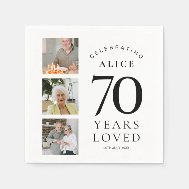 Pappersservetter med foto för 70-årsfirande (Framsidan)