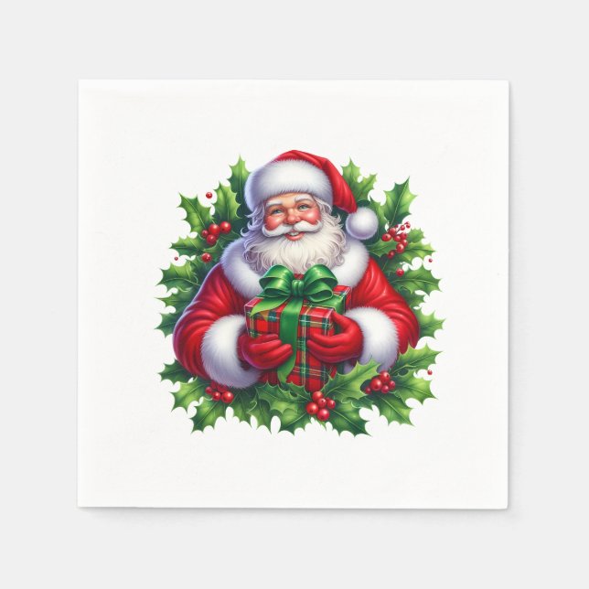Pappersservetter med juligt tomte-motiv  (Framsidan)