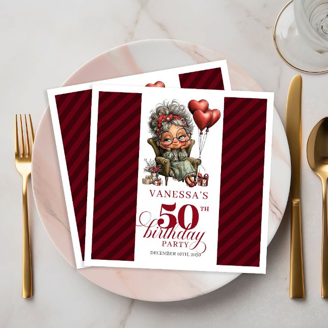 Pappersservetter med rolig text för mormors 50-års (50th Birthday Funny Grandma Quirky Paper Napkins Decor)
