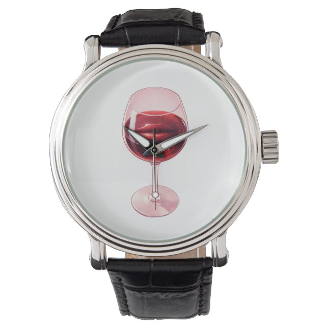 Pappersservetter med vin glas och röda läppar armbandsur (Framsida)