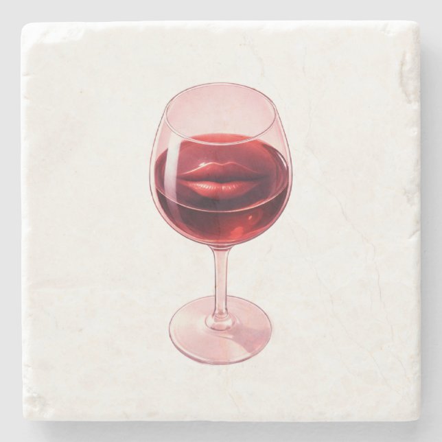 Pappersservetter med vin glas och röda läppar stenunderlägg (Framsidan)