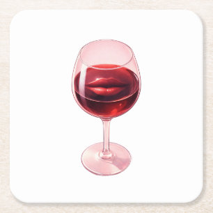 Pappersservetter med vin glas och röda läppar underlägg papper kvadrat