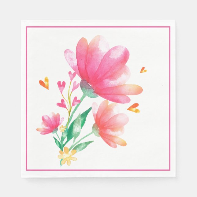 Pappersservetter - Rosa blommor (Framsidan)