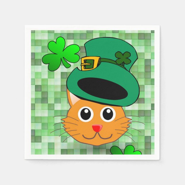 Pappersservetter St. Patrick's Day Katt (Framsidan)