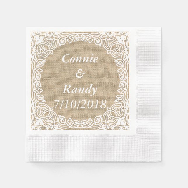 Pappersservetter till bröllop med jute och spets (Framsidan)