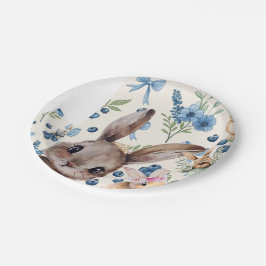 Papperstallrik med kanin- och blomsterdekor